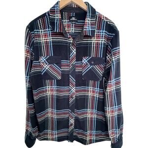 O'Neill Superfleece Plaid Shacket Mens Large Black Blue Snap Front Jacket